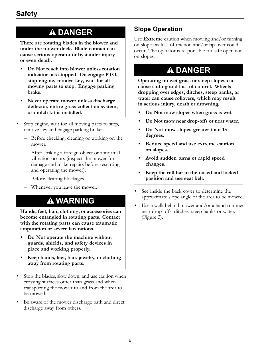 Danger, Warning, Safety | Exmark Ultra VAC LAZER Z User Manual | Page 6 / 28