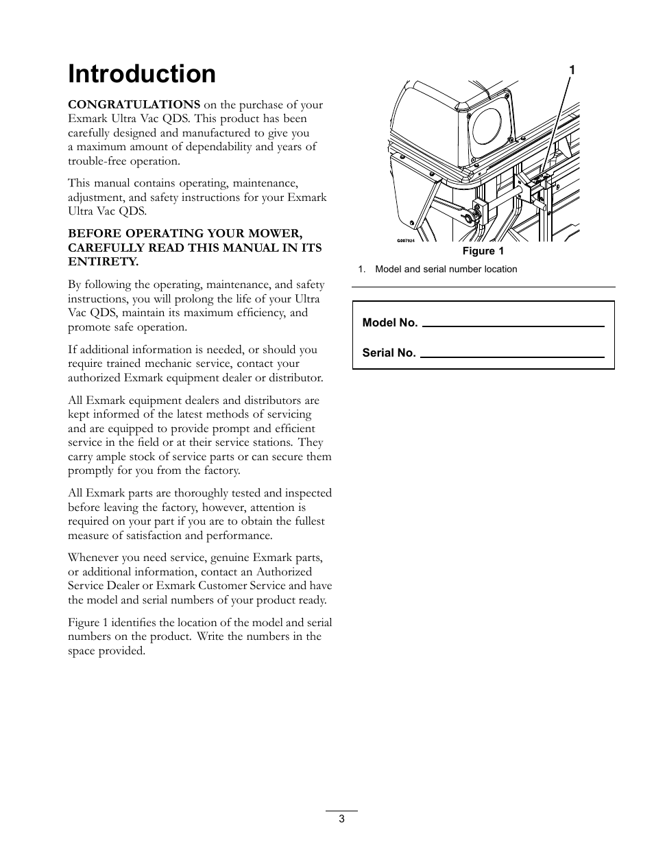 Introduction | Exmark Ultra Vac QDS User Manual | Page 3 / 24