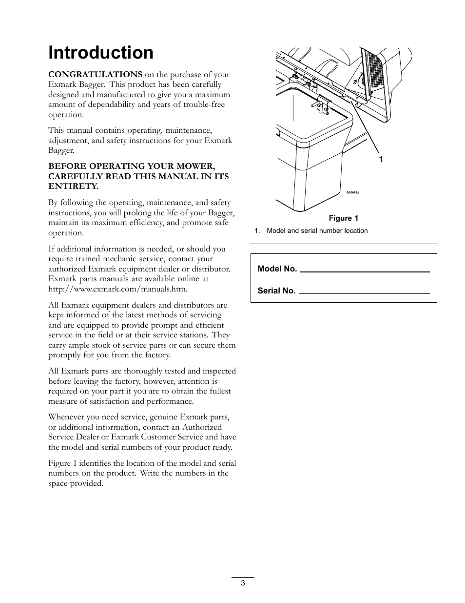 Introduction | Exmark Quest Bagger 850 User Manual | Page 3 / 24