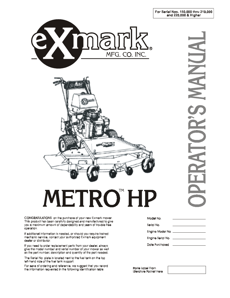 Exmark Mhp4816bv User Manual | 44 pages