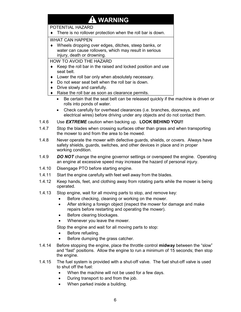 Warning | Exmark Lazer ZCT User Manual | Page 11 / 48