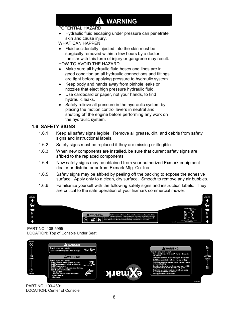 Warning | Exmark Lazer ZCT User Manual | Page 13 / 48