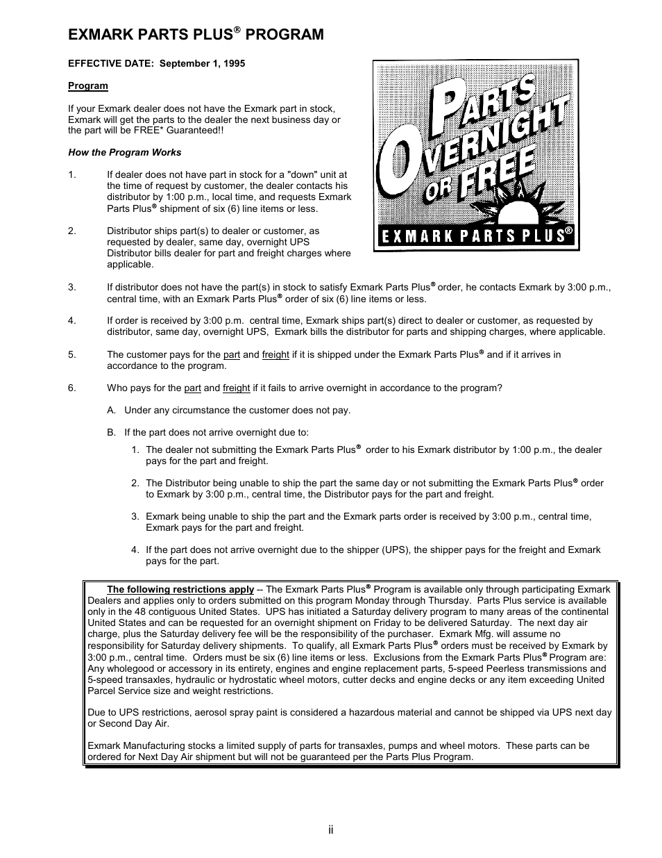 Exmark parts plus, Program | Exmark Lazer ZCT User Manual | Page 3 / 48