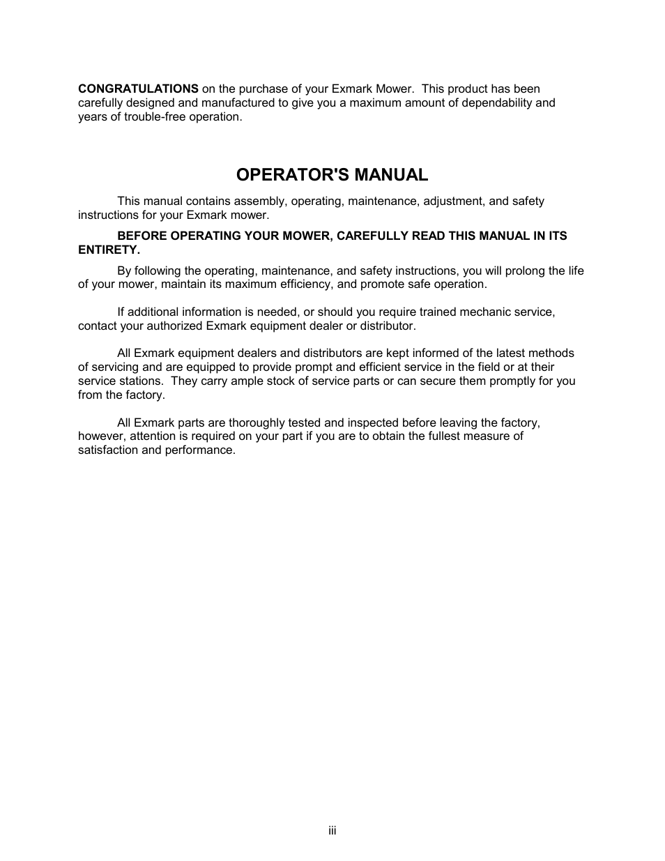 Operator's manual | Exmark Lazer ZCT User Manual | Page 4 / 48