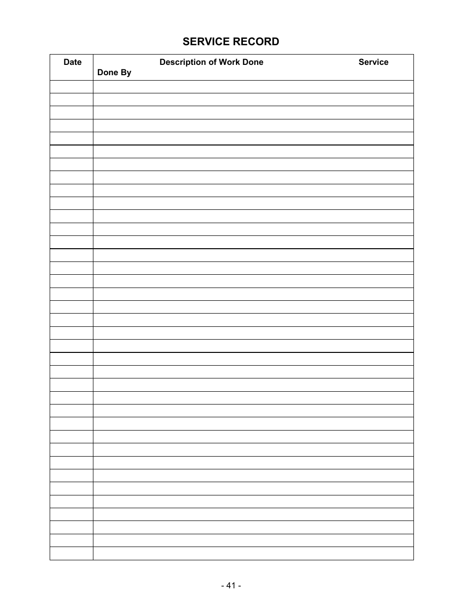 Service record | Exmark Lazer ZCT User Manual | Page 46 / 48