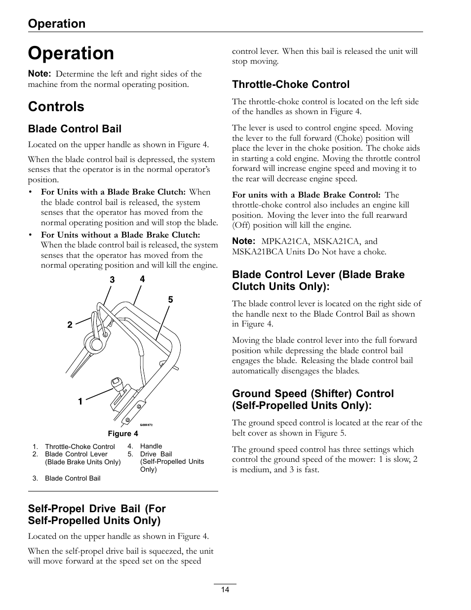 Operation, Controls | Exmark METRO 21 MPKA21 User Manual | Page 14 / 40