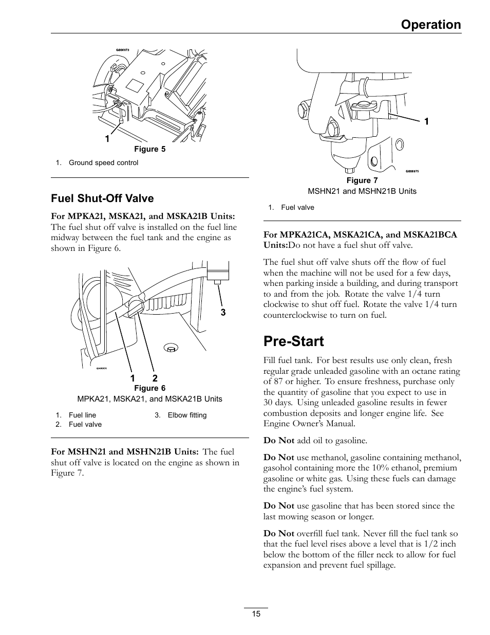 Pre-start, Figure 5, Operation | Fuel shut-off valve | Exmark METRO 21 MPKA21 User Manual | Page 15 / 40