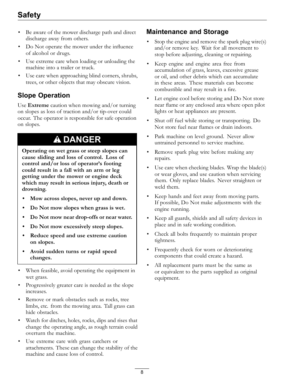 Danger, Safety | Exmark METRO 21 MPKA21 User Manual | Page 8 / 40