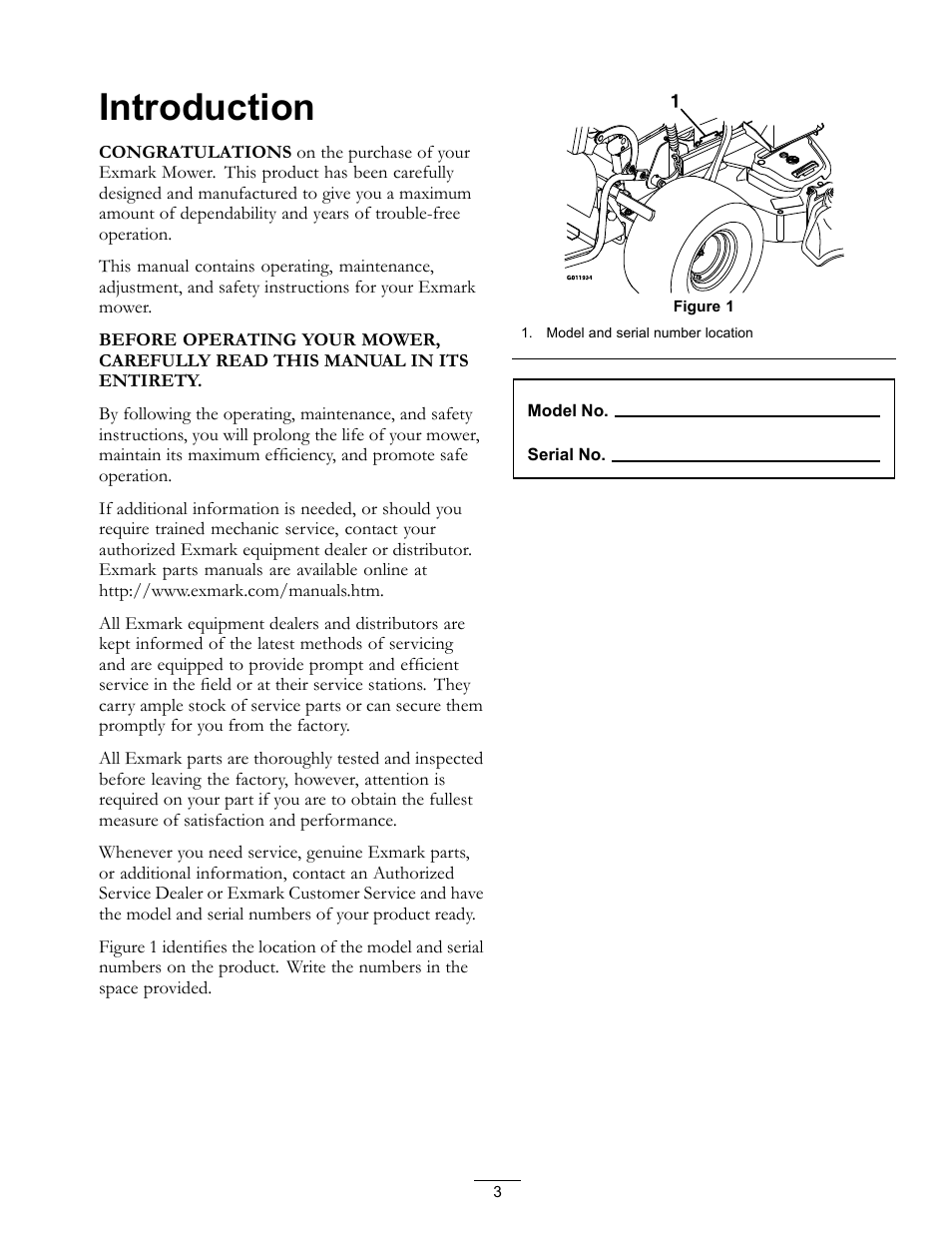 Introduction | Exmark Vantage 000 & Higher User Manual | Page 3 / 56