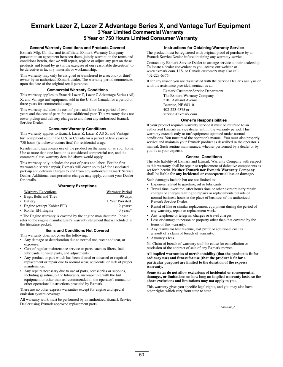 Exmark Vantage 000 & Higher User Manual | Page 50 / 56