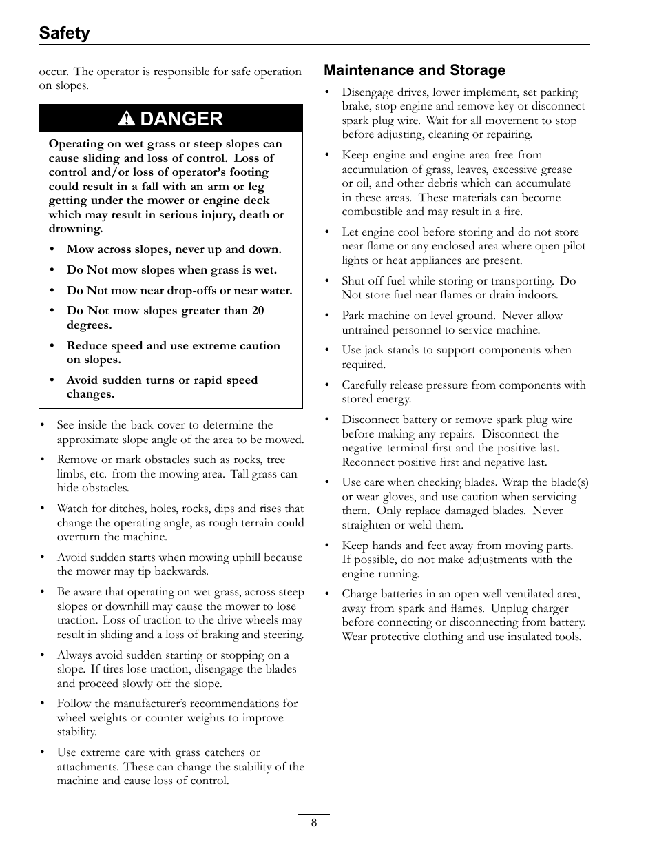 Danger, Safety | Exmark Vantage 000 & Higher User Manual | Page 8 / 56