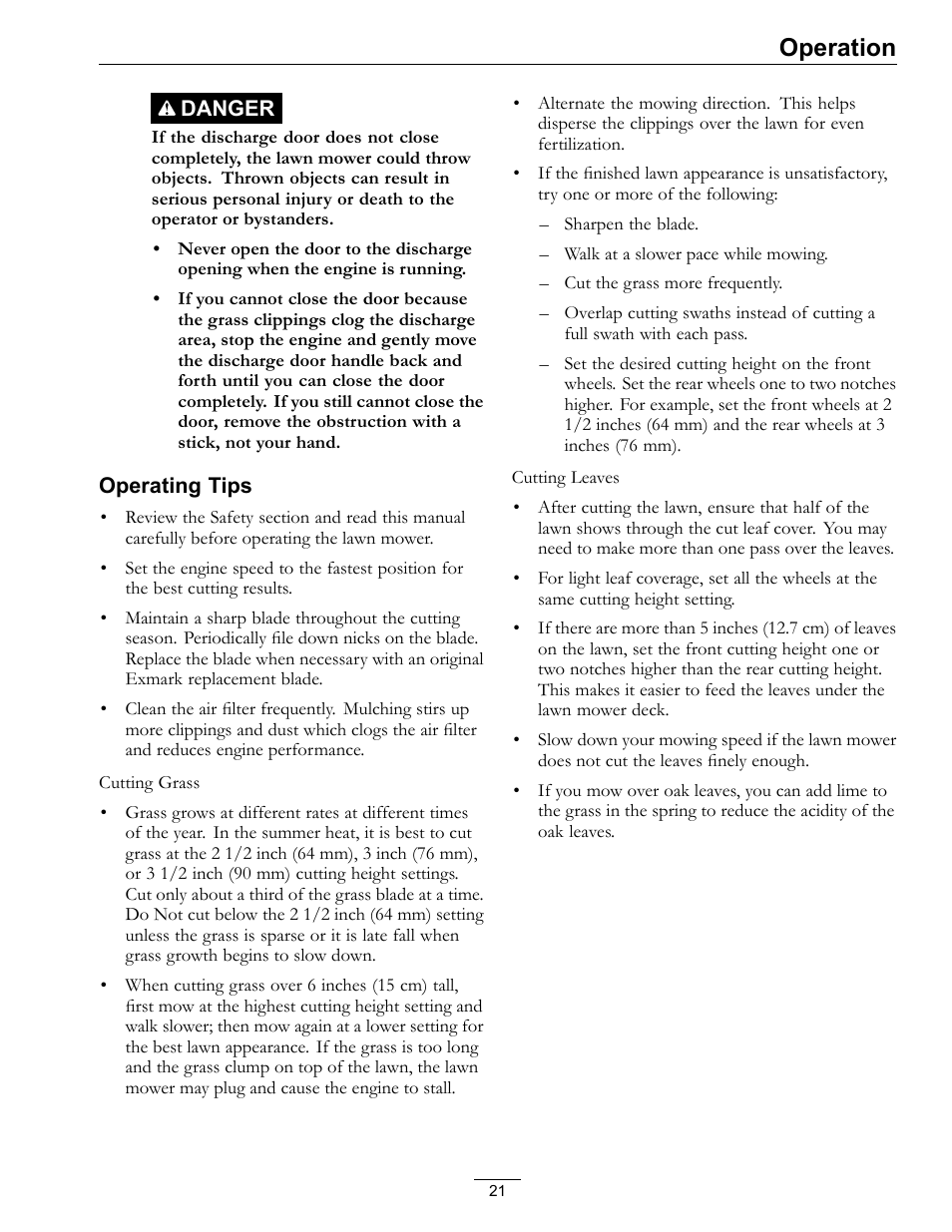 Operation | Exmark Commercial 21 4500-686 Rev. B User Manual | Page 21 / 40