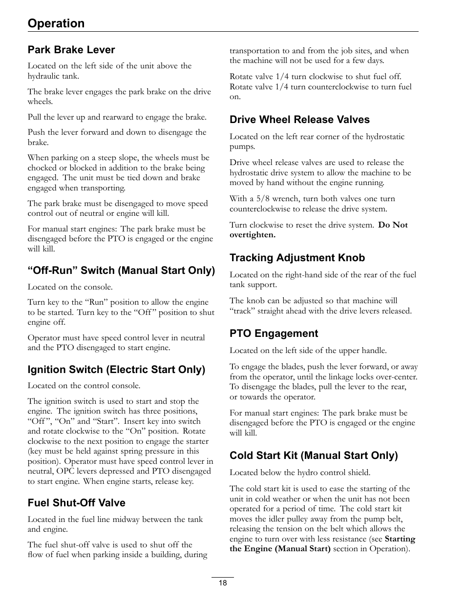 Operation | Exmark Turf Tracer S-Series TTS16KA363CA User Manual | Page 18 / 48