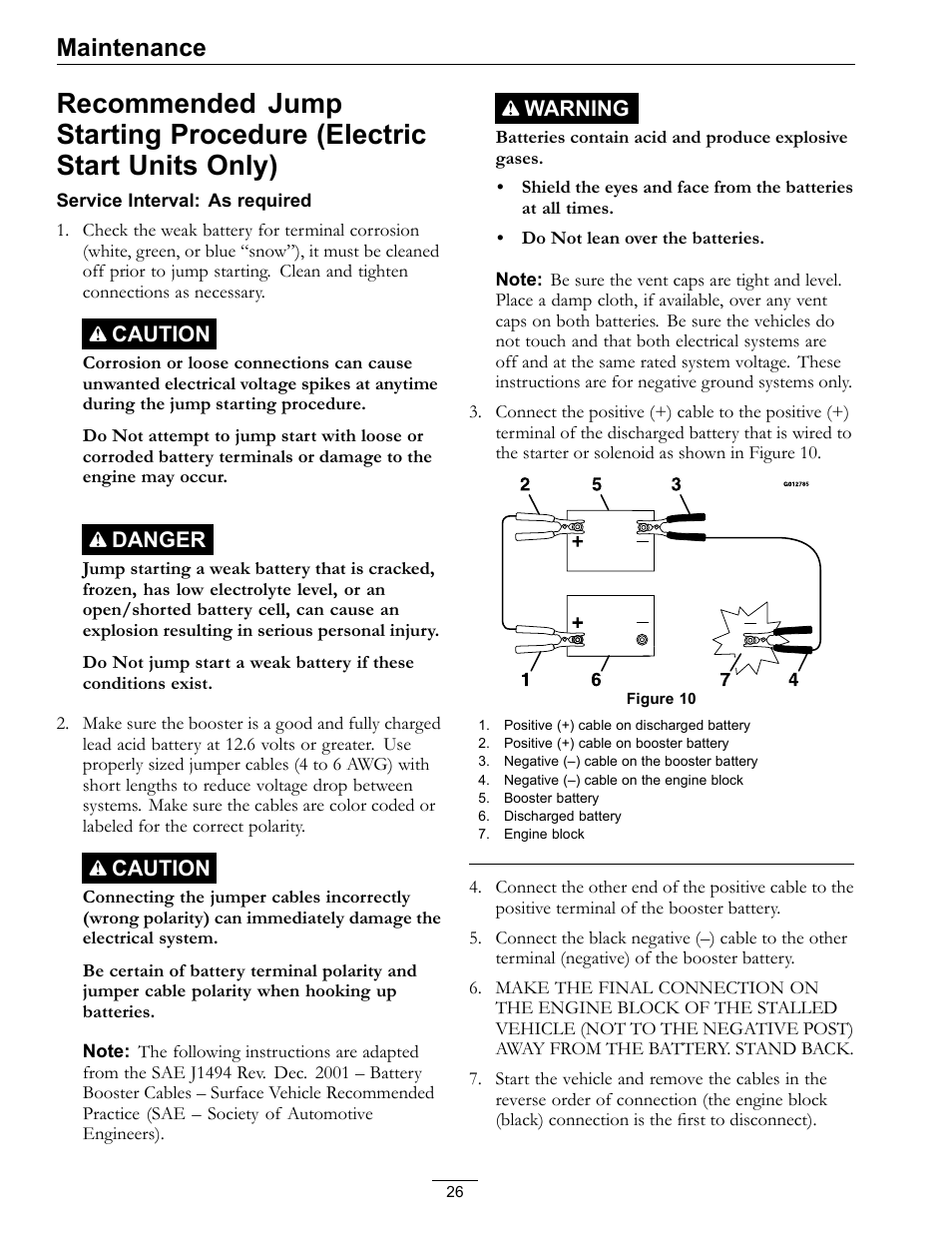 Maintenance, Caution, Danger | Warning | Exmark Turf Tracer S-Series TTS16KA363CA User Manual | Page 26 / 48