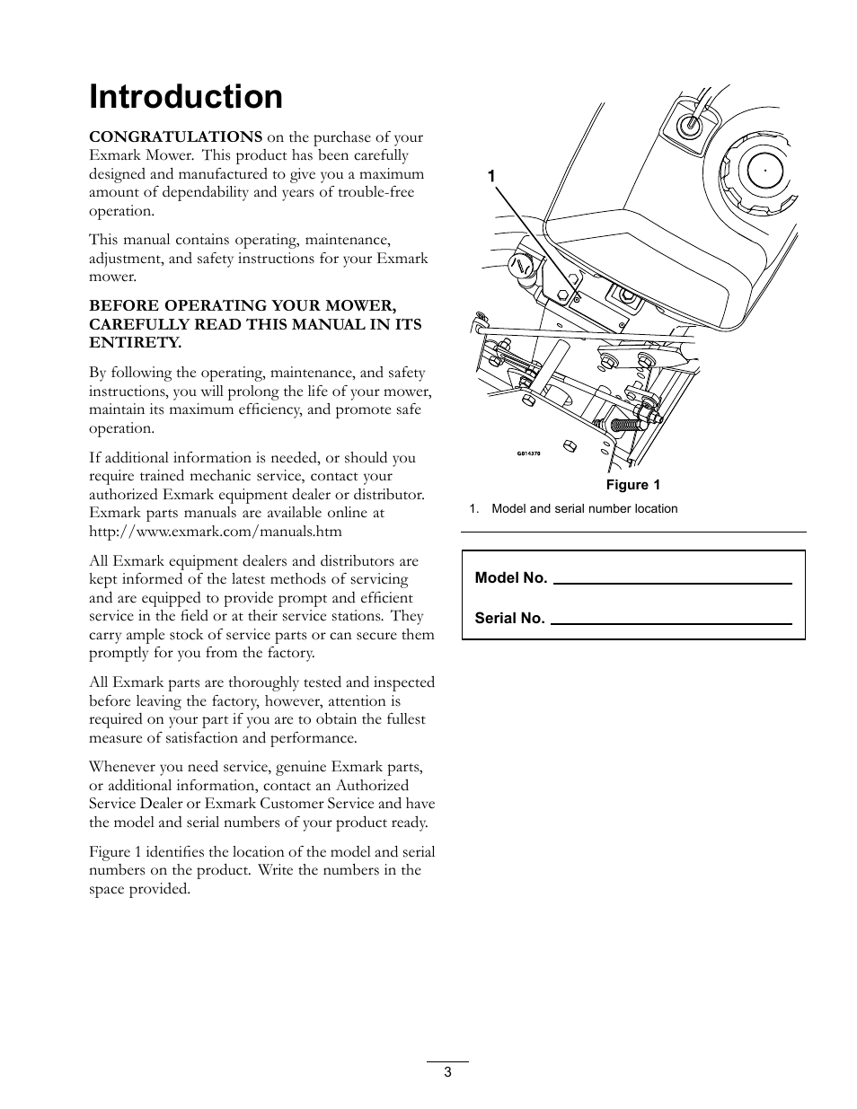 Introduction | Exmark Turf Tracer S-Series TTS16KA363CA User Manual | Page 3 / 48