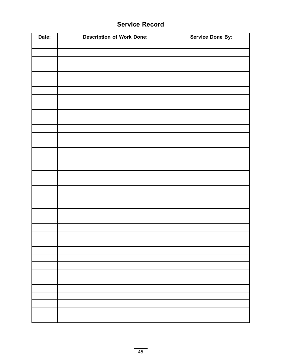 Service record | Exmark Turf Tracer S-Series TTS16KA363CA User Manual | Page 45 / 48