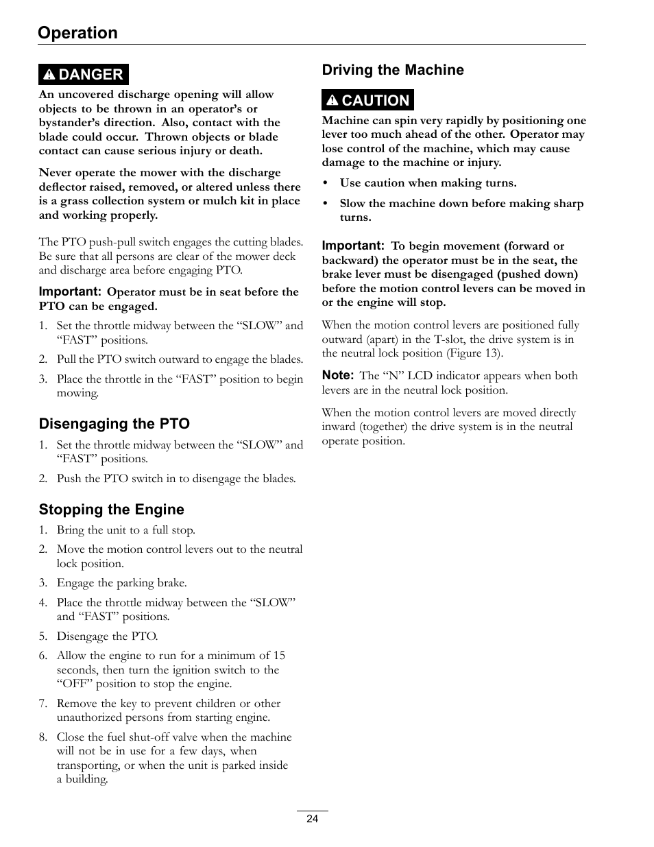 Operation | Exmark lazer Z E-Series 312 User Manual | Page 24 / 60