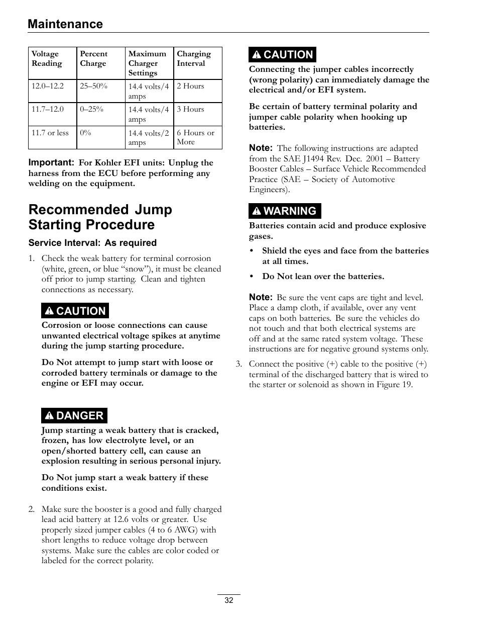 Recommended jump starting procedure, Maintenance | Exmark Lazer Z S-Series User Manual | Page 32 / 60