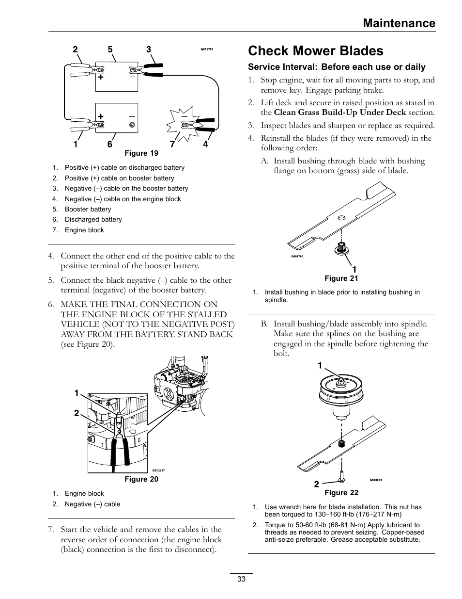 Check mower blades, Maintenance | Exmark Lazer Z S-Series User Manual | Page 33 / 60