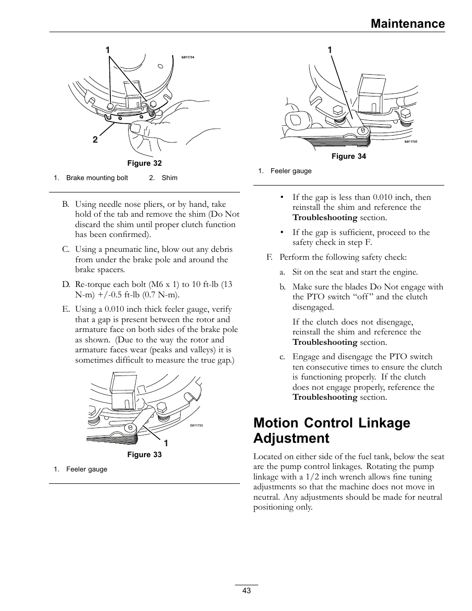 Motion control linkage adjustment, Maintenance | Exmark Lazer Z S-Series User Manual | Page 43 / 60