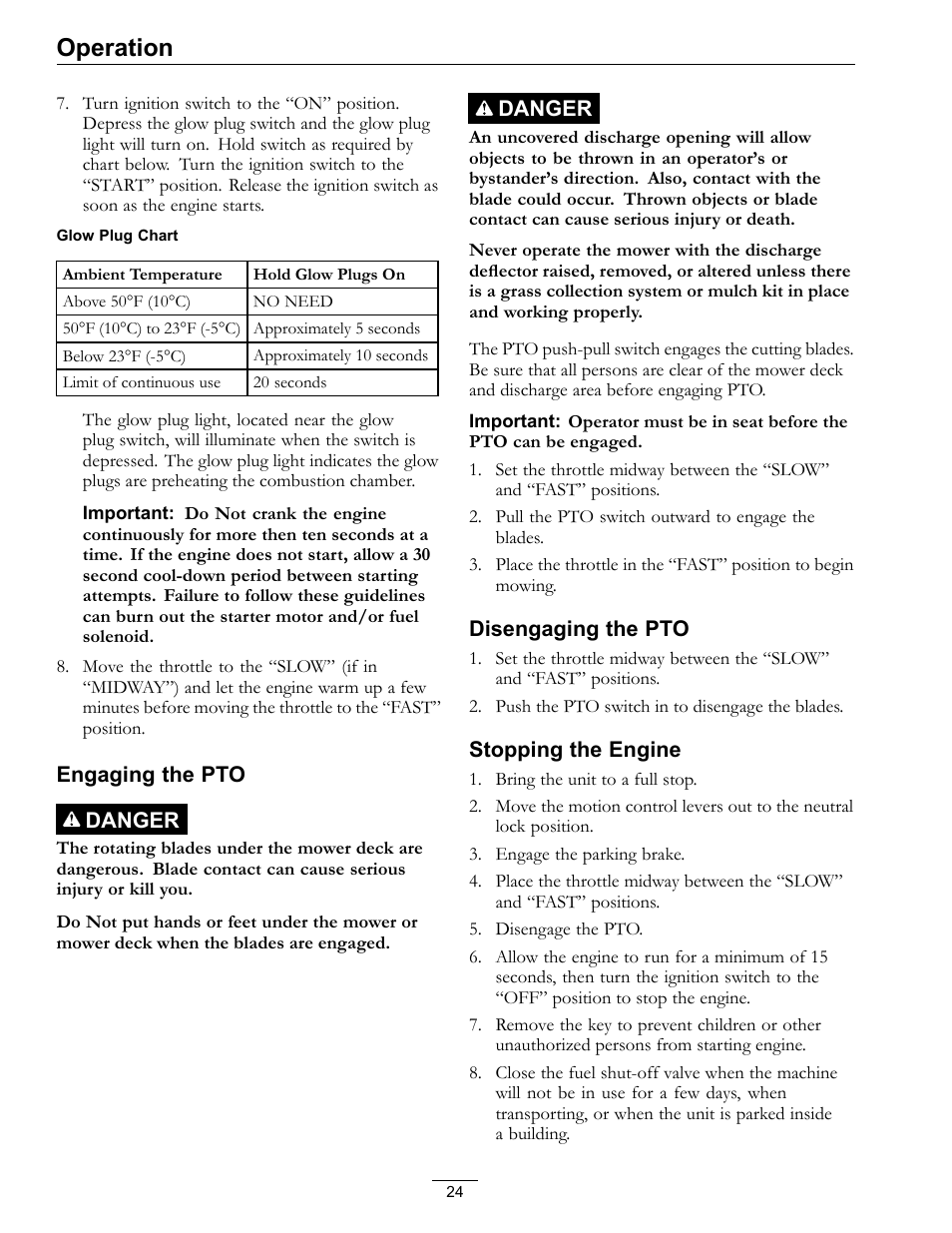 Operation | Exmark LAZER Z D-SERIES Mower 920 User Manual | Page 24 / 60