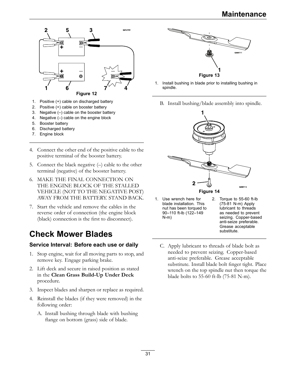 Check mower blades, Maintenance | Exmark LAZER Z D-SERIES Mower 920 User Manual | Page 31 / 60