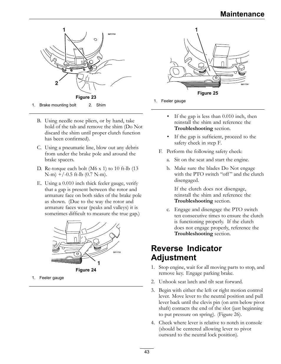 Reverse indicator adjustment, Maintenance | Exmark LAZER Z D-SERIES Mower 920 User Manual | Page 43 / 60