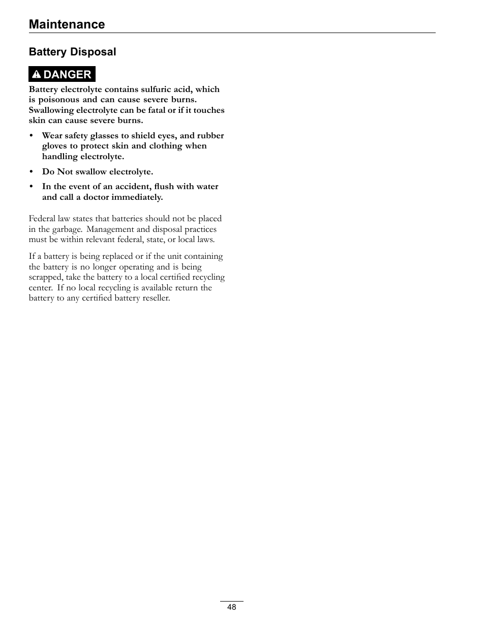 Maintenance | Exmark LAZER Z D-SERIES Mower 920 User Manual | Page 48 / 60