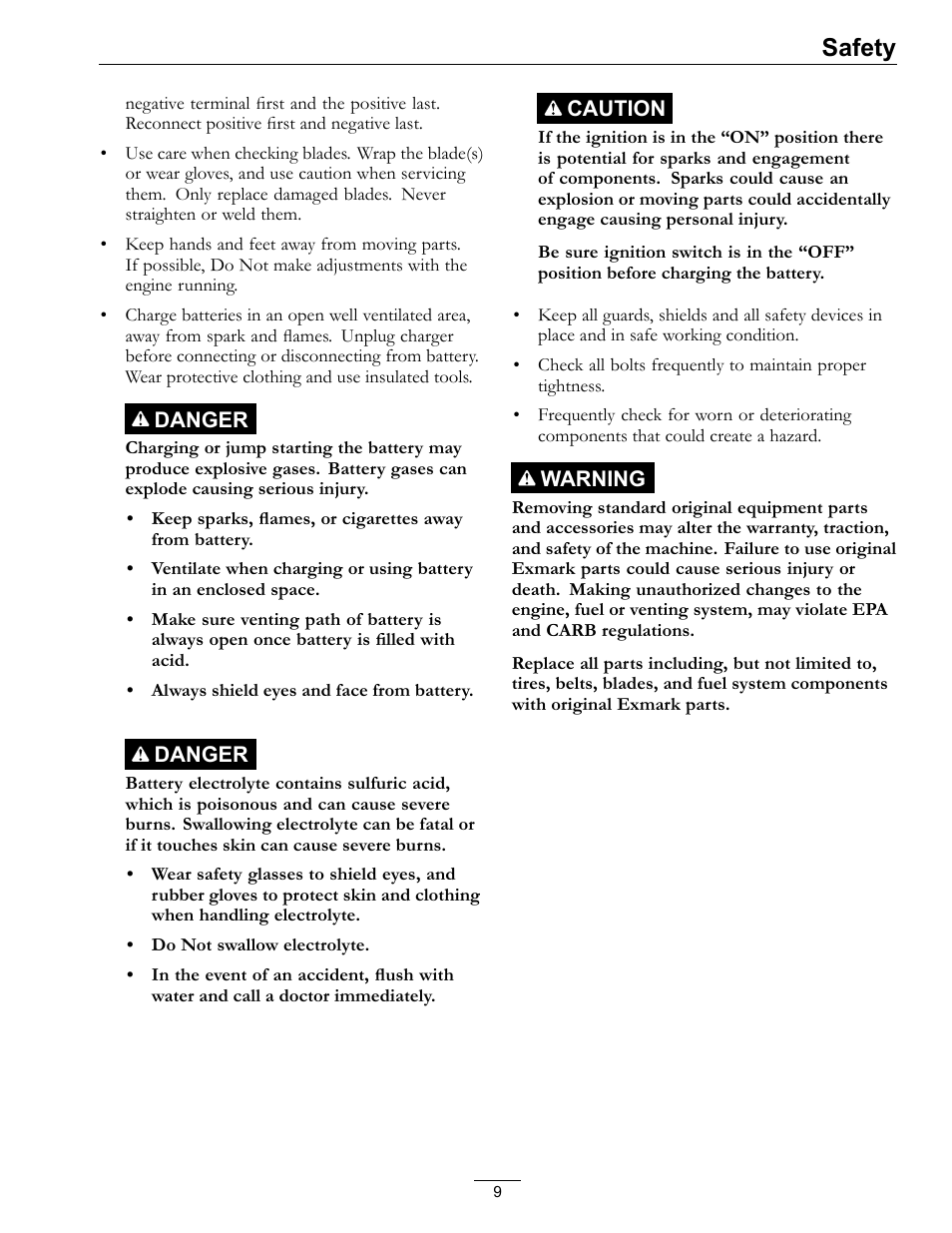 Safety | Exmark LAZER Z D-SERIES Mower 920 User Manual | Page 9 / 60