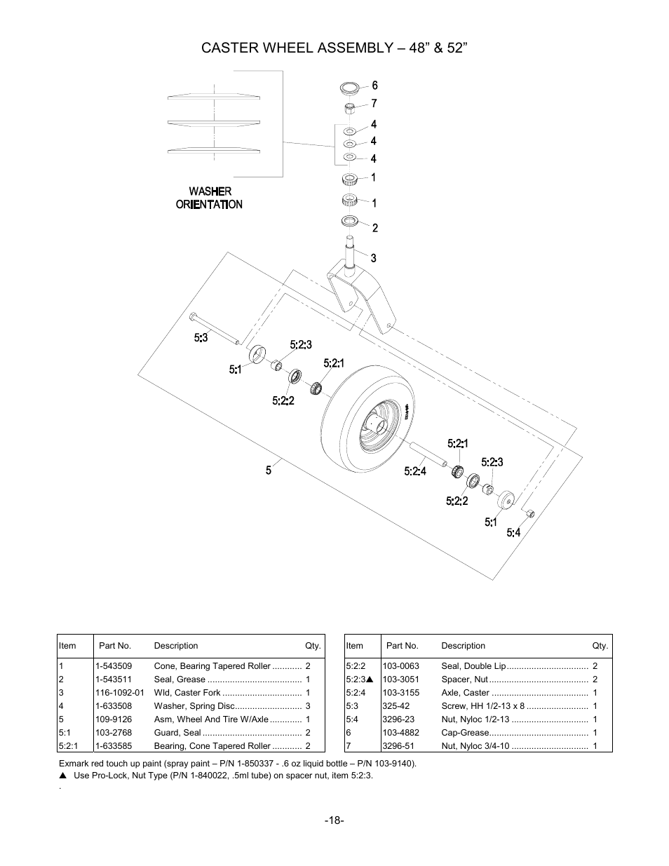 Caster wheel assembly – 48” & 52 | Exmark 790 User Manual | Page 19 / 44