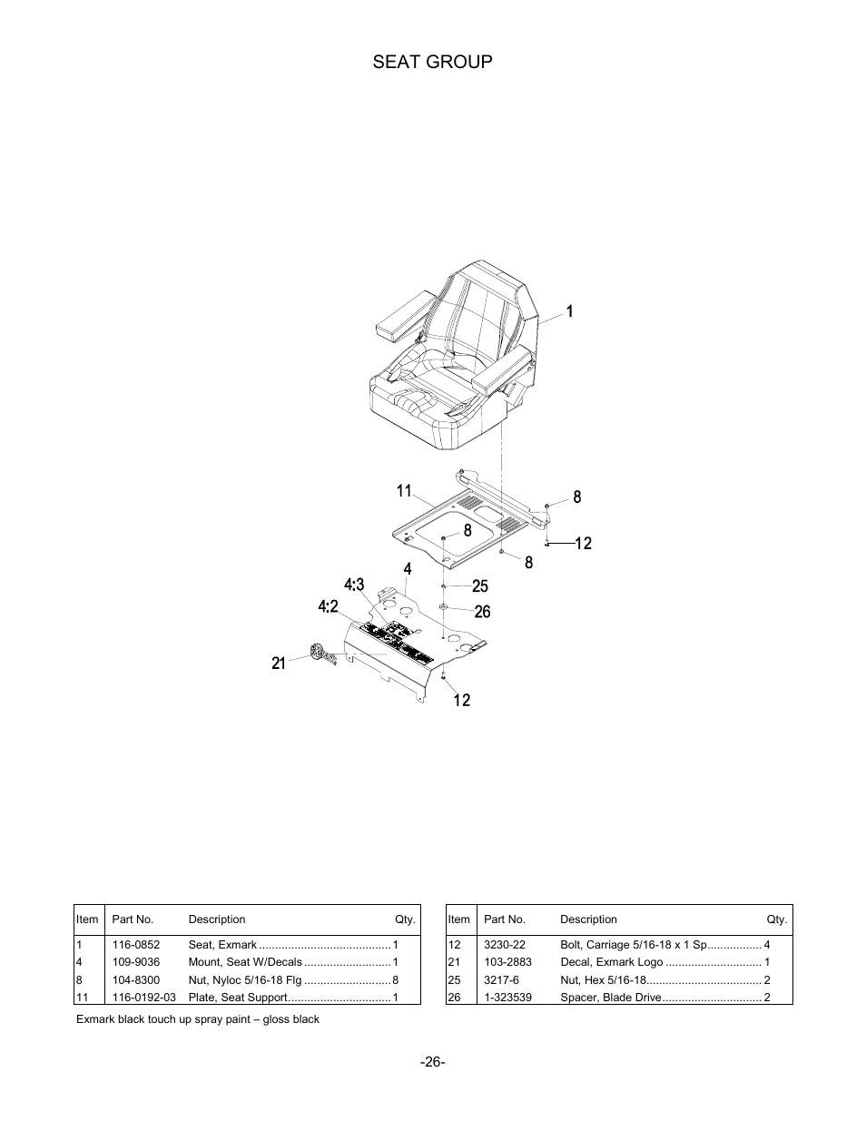 Seat group | Exmark 790 User Manual | Page 27 / 44
