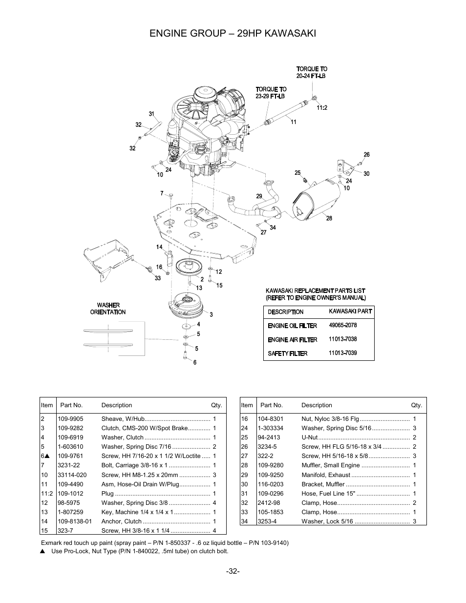 Engine group – 29hp kawasaki | Exmark 790 User Manual | Page 33 / 44