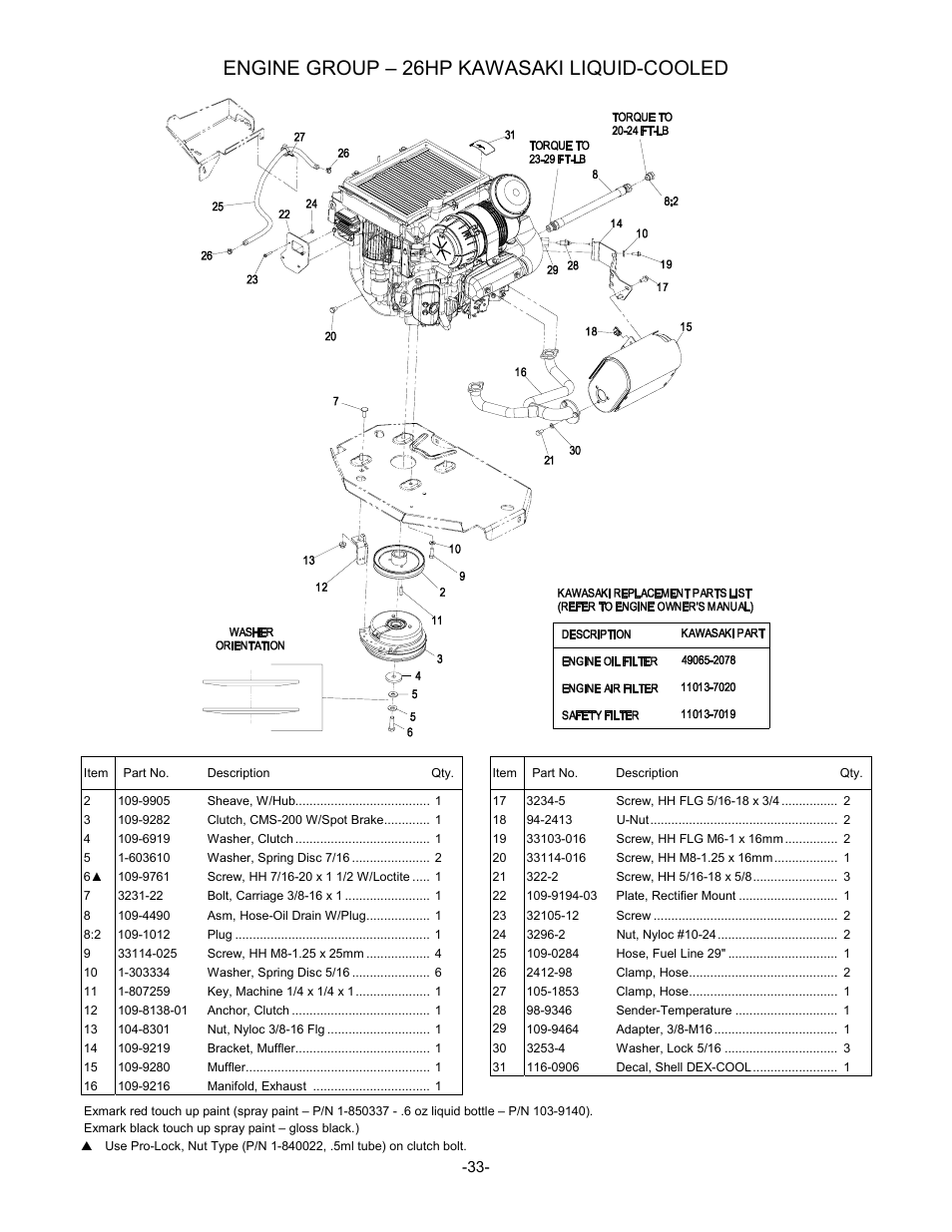 Engine group – 26hp kawasaki liquid-cooled | Exmark 790 User Manual | Page 34 / 44