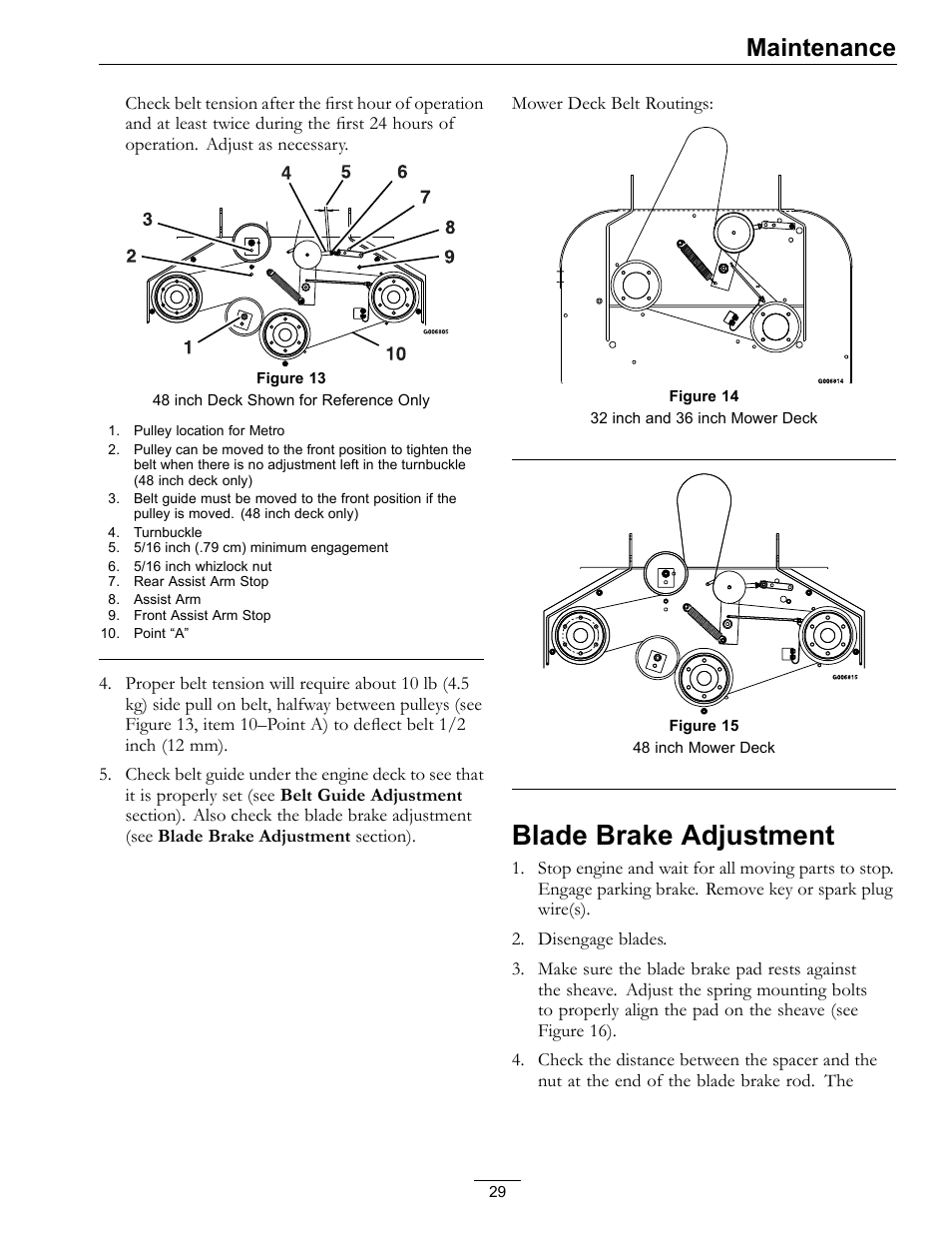 Blade brake adjustment, Maintenance | Exmark Metro 00 & Higher User Manual | Page 29 / 44