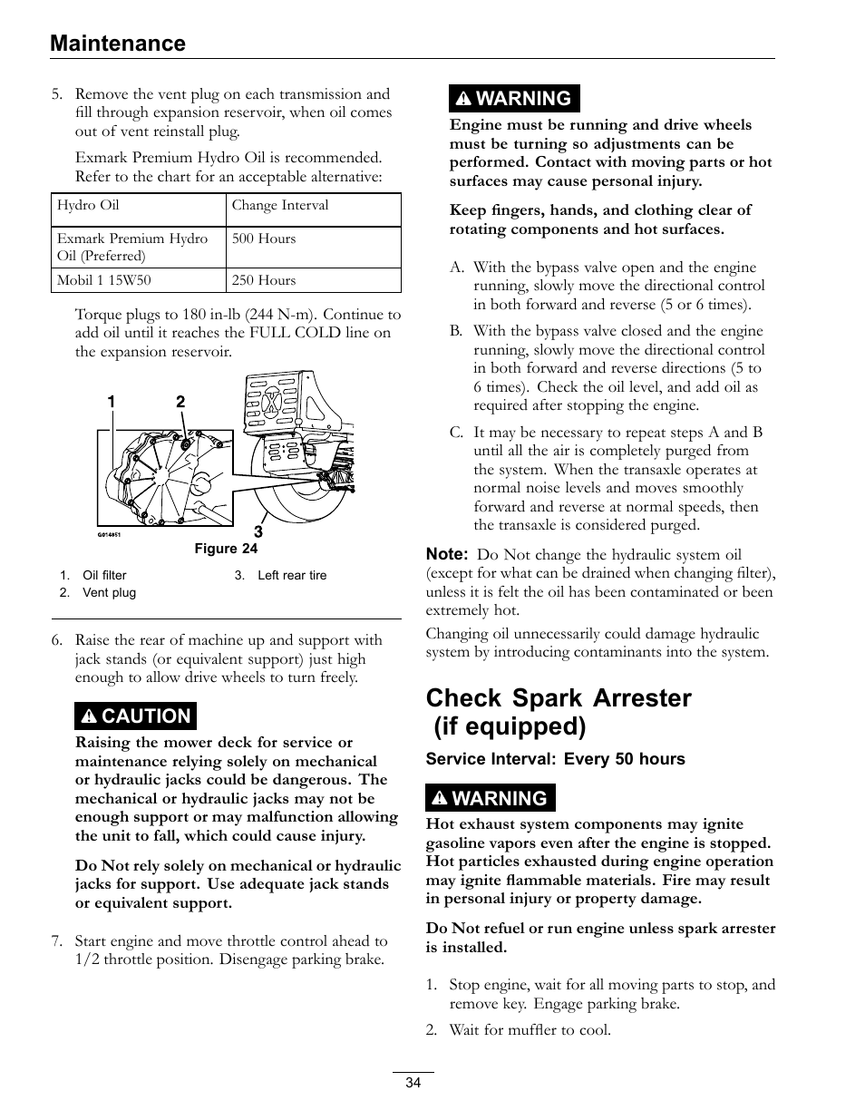 Check spark arrester (if equipped), Maintenance | Exmark Pioneer S-Series 0 User Manual | Page 34 / 52