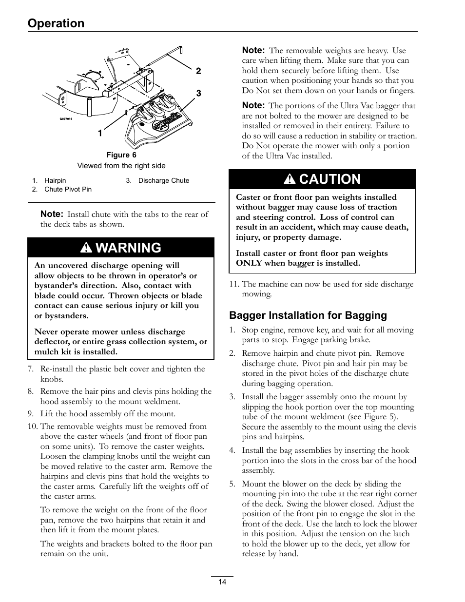 Warning, Caution, Operation | Exmark Lazer XP User Manual | Page 14 / 24