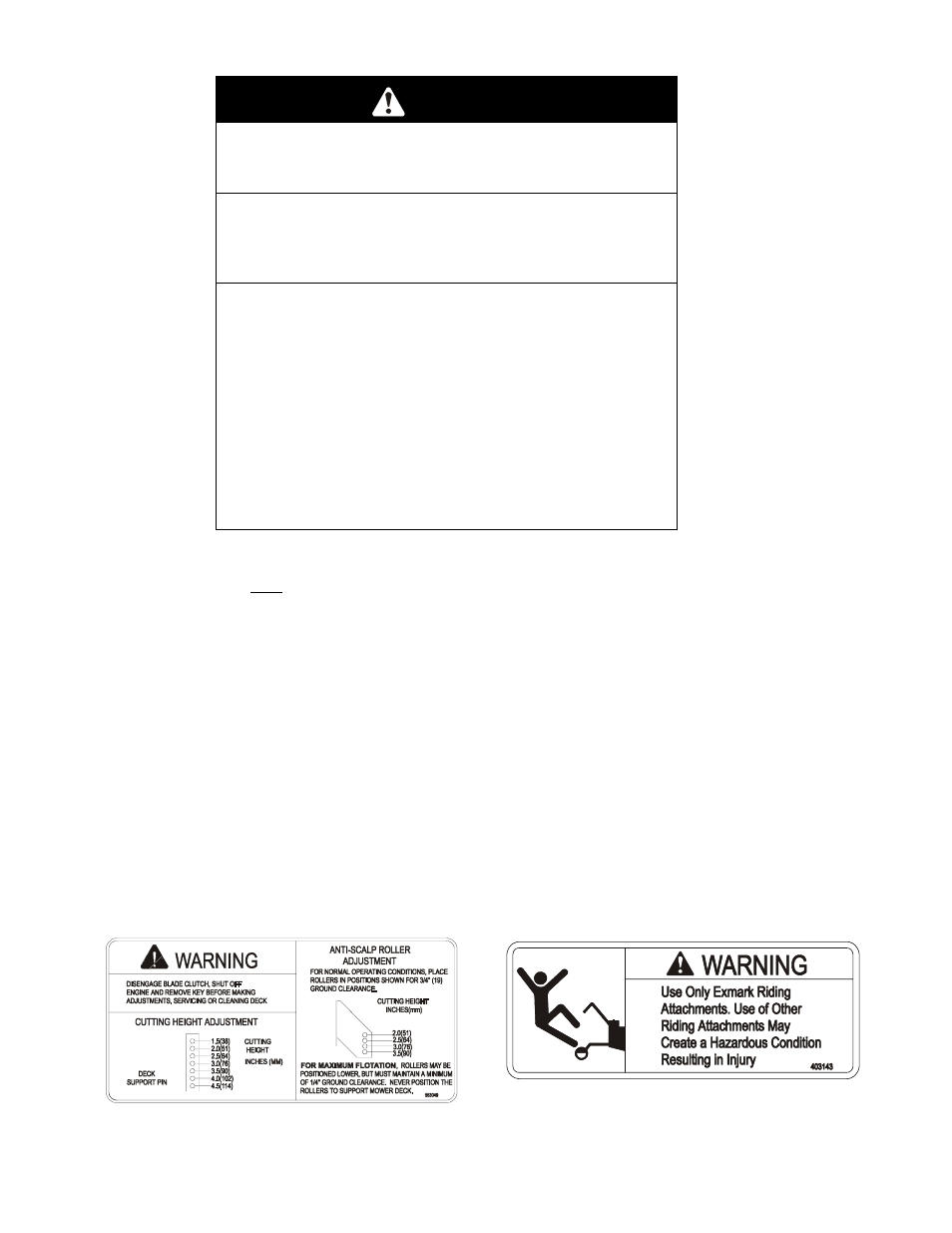 Warning | Exmark TT4817KAC User Manual | Page 12 / 52