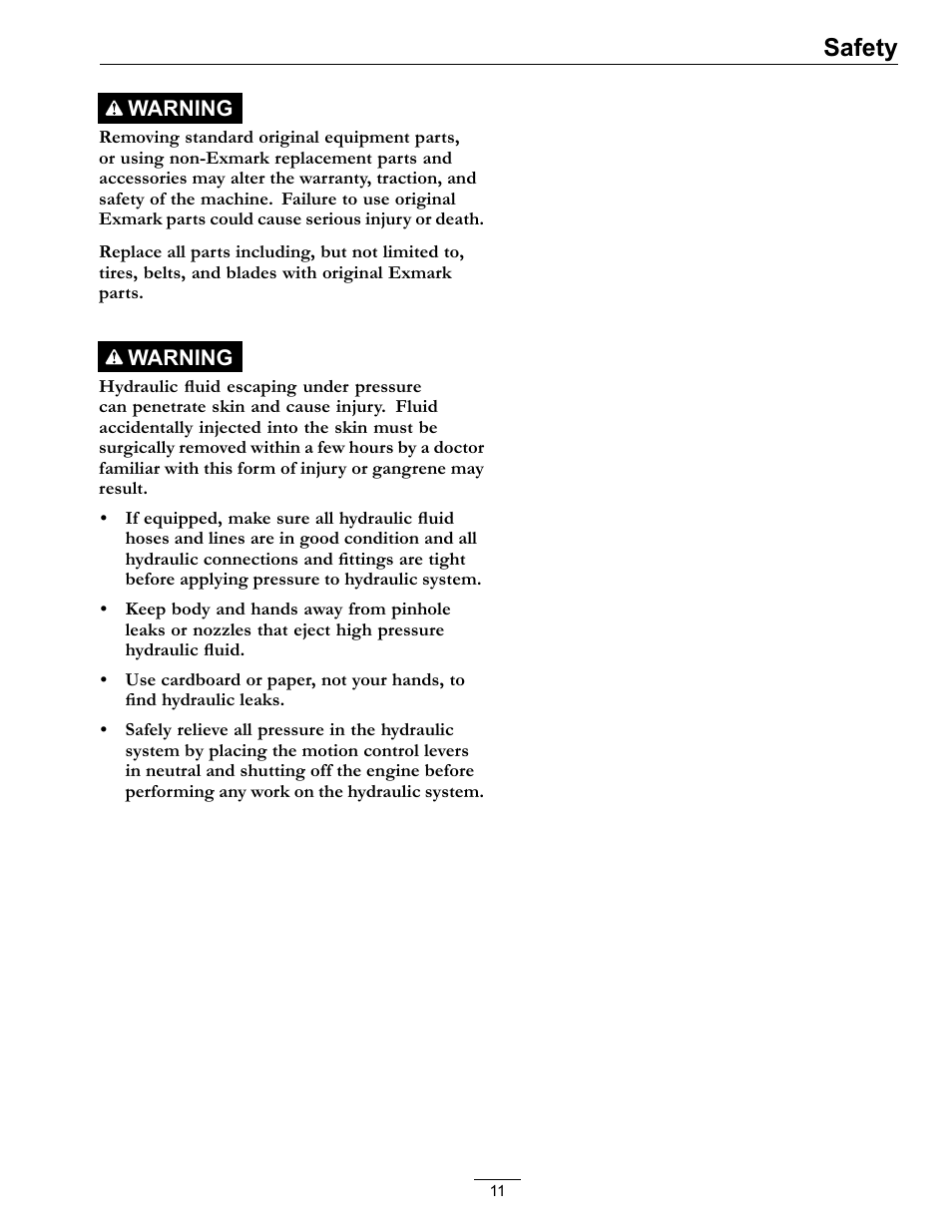 Safety | Exmark Turf Tracer S-Series 000 & higher User Manual | Page 11 / 52