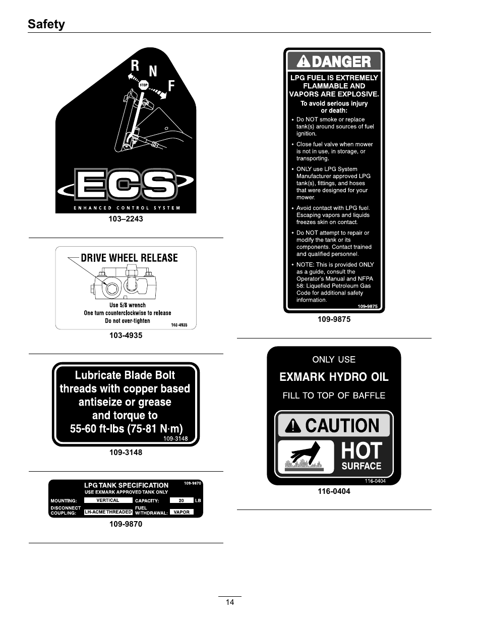 Safety | Exmark Turf Tracer S-Series 000 & higher User Manual | Page 14 / 52