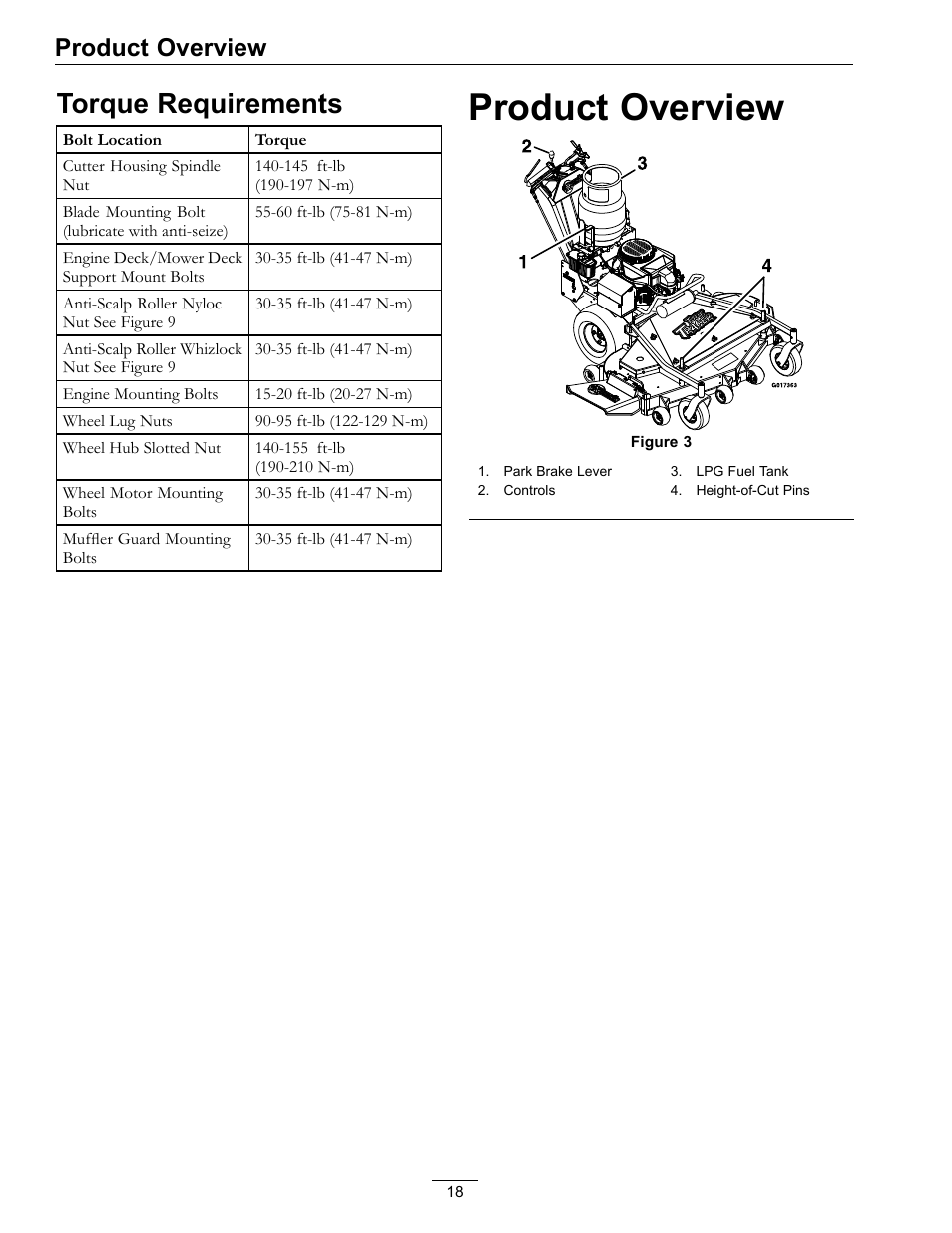 Torque requirements, Product overview | Exmark Turf Tracer S-Series 000 & higher User Manual | Page 18 / 52