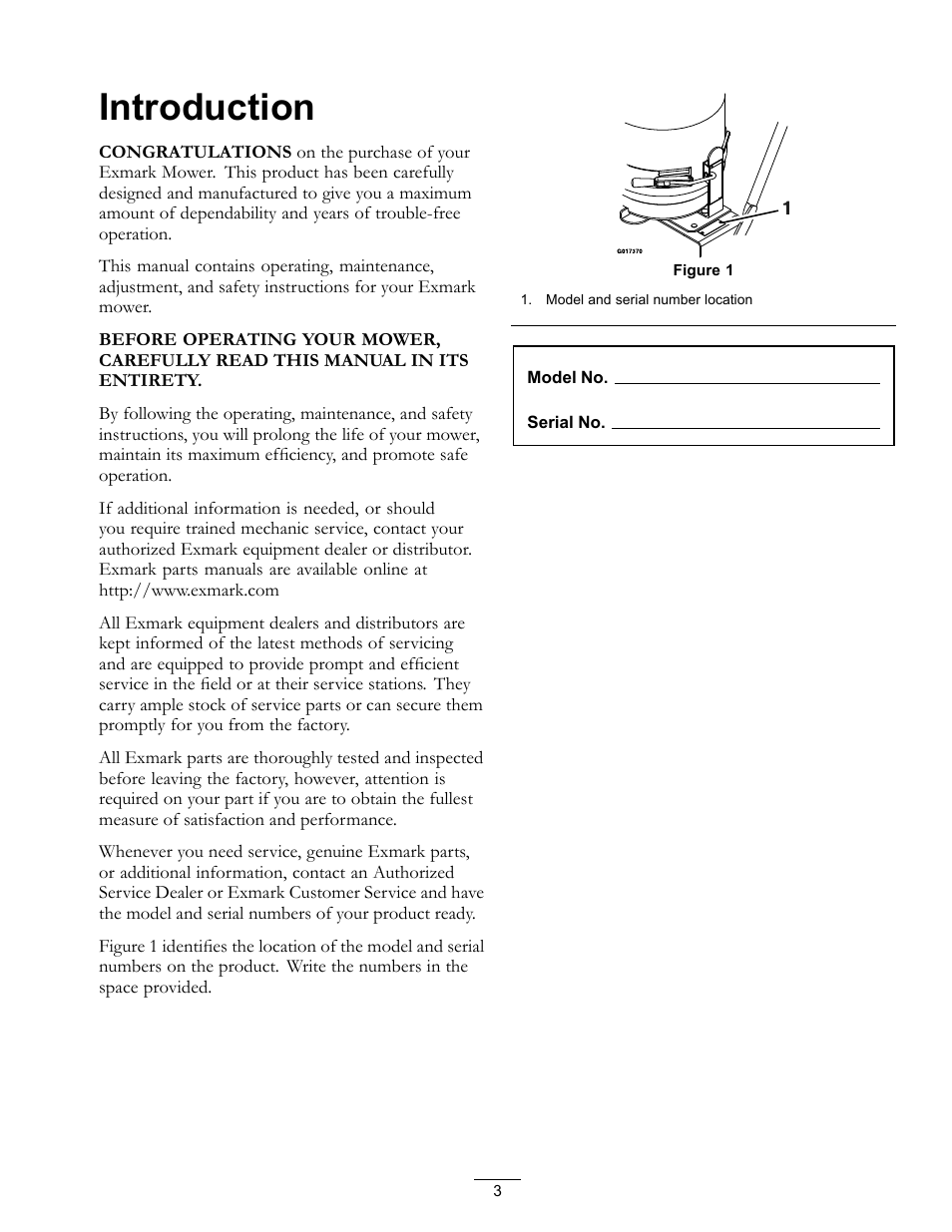 Introduction | Exmark Turf Tracer S-Series 000 & higher User Manual | Page 3 / 52