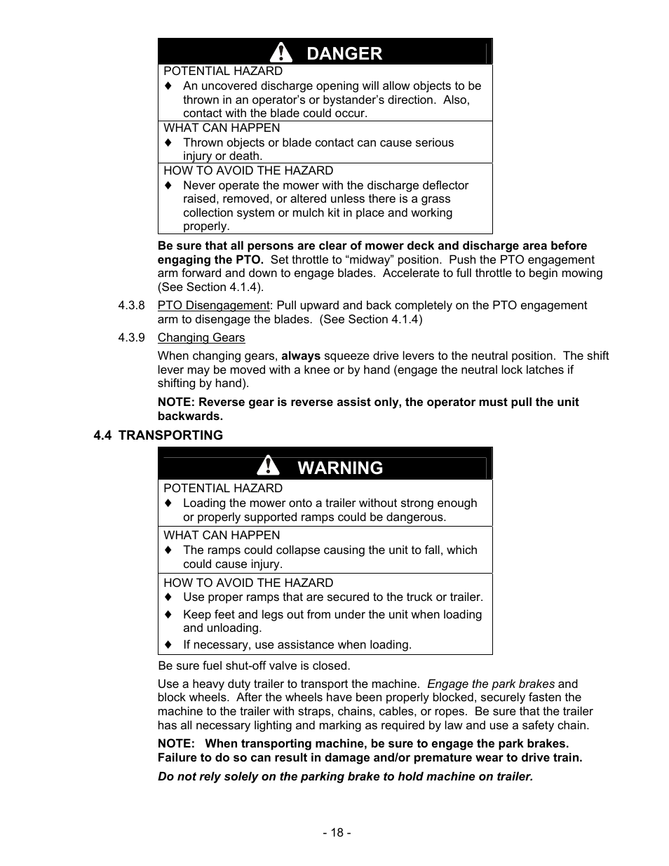 Danger, Warning | Exmark Mhp3615kac User Manual | Page 23 / 40