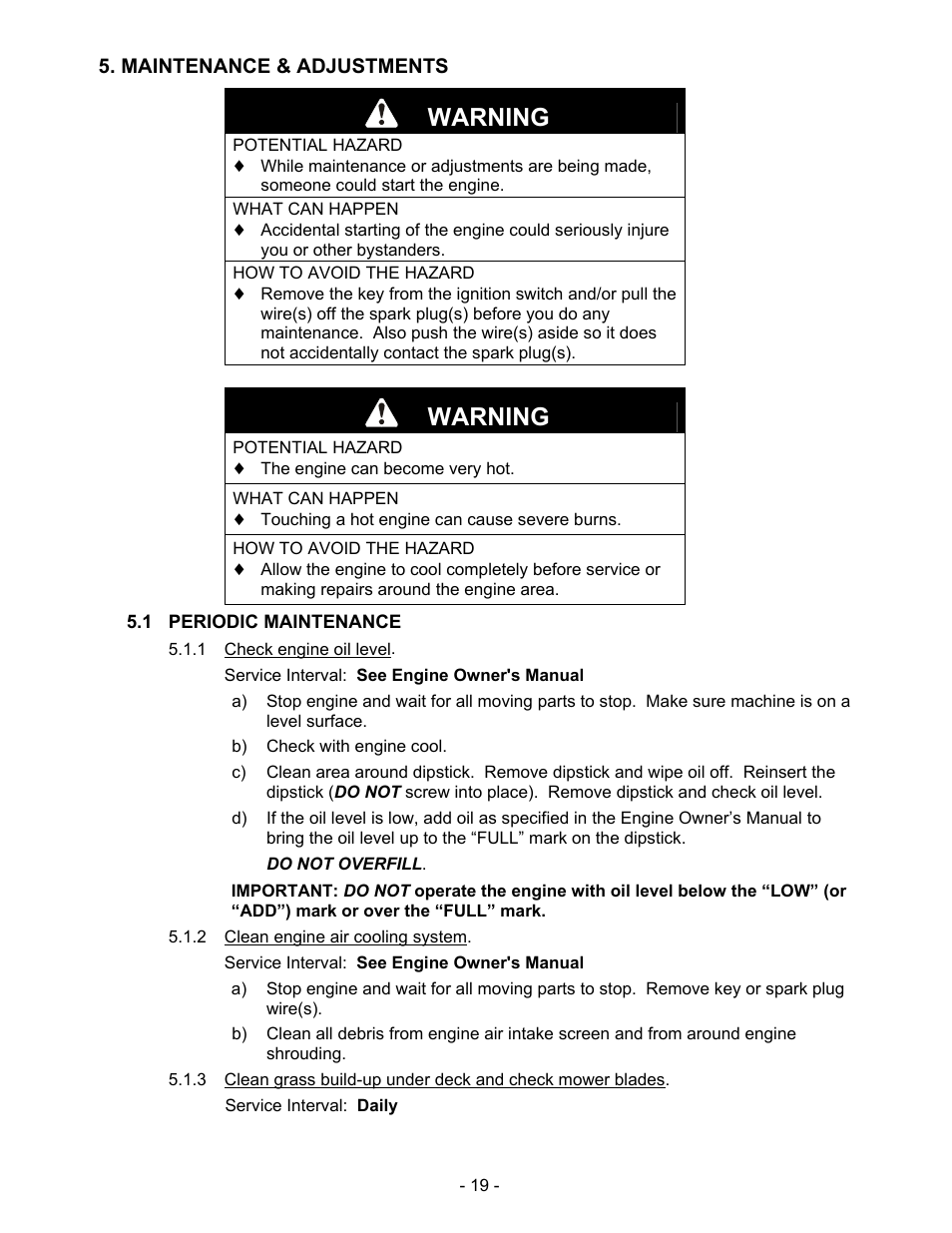 Warning | Exmark Mhp3615kac User Manual | Page 24 / 40