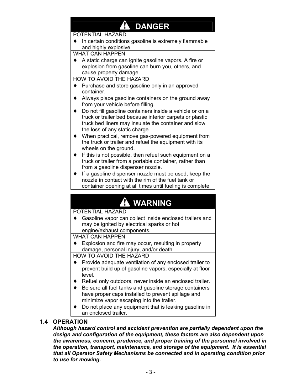 Danger, Warning | Exmark Mhp3615kac User Manual | Page 8 / 40