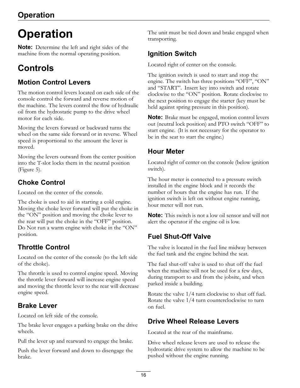 Operation, Controls | Exmark Phazer PHZ19KA343 User Manual | Page 16 / 40