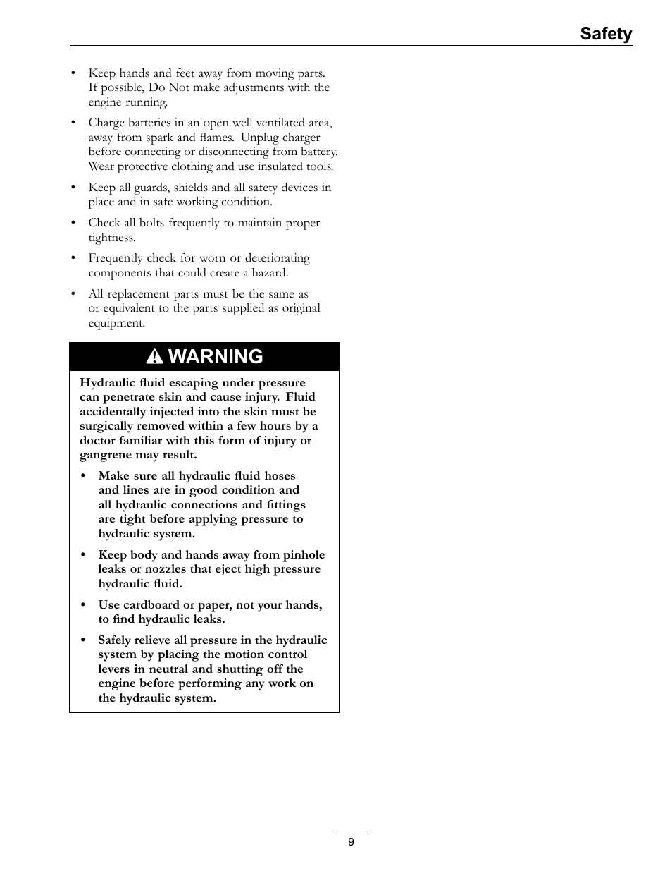 Warning, Safety | Exmark Phazer PHZ19KA343 User Manual | Page 9 / 40