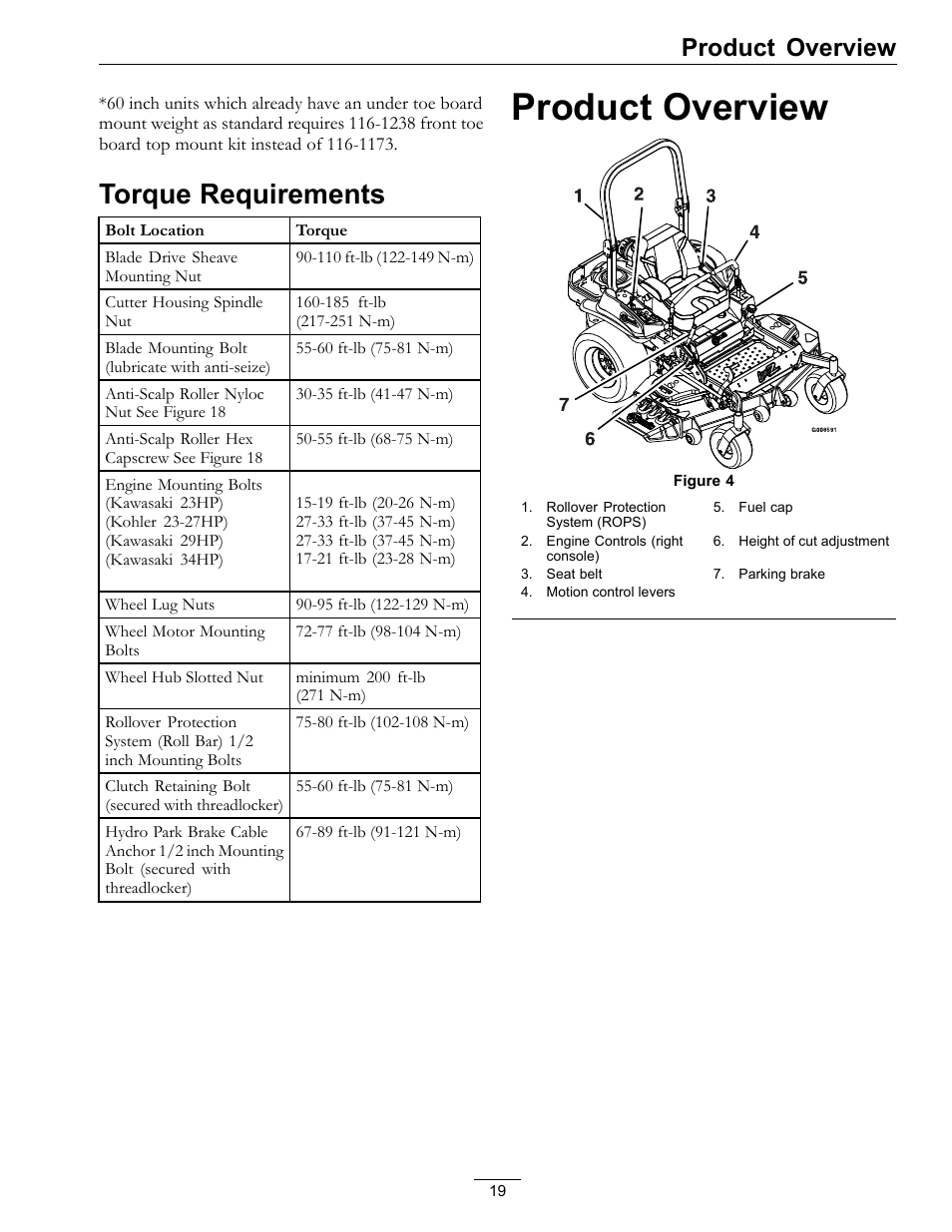 Torque requirements, Product overview | Exmark Lazer Z Mower 4500-507 User Manual | Page 19 / 56