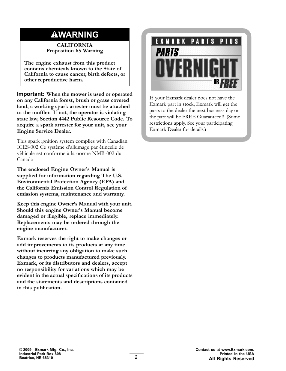 Warning | Exmark Lazer Z Mower 4500-507 User Manual | Page 2 / 56
