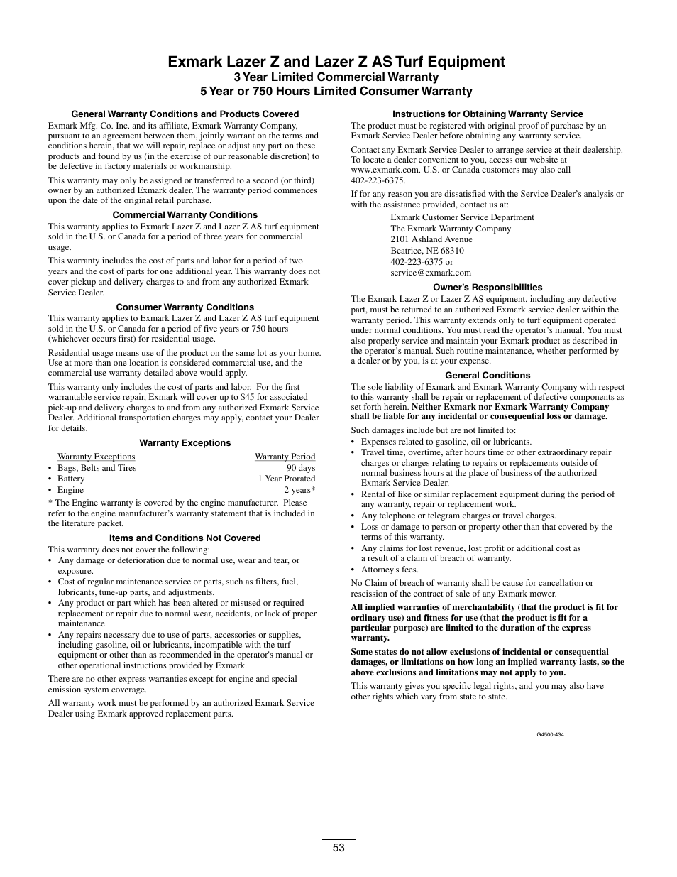 Exmark lazer z and lazer z as turf equipment | Exmark Lazer Z Mower 4500-507 User Manual | Page 53 / 56