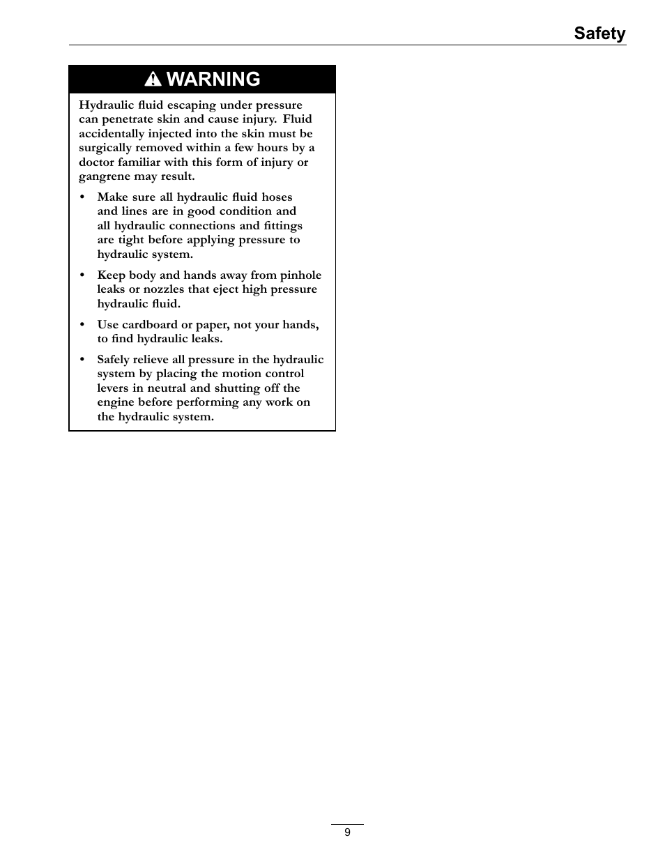 Warning, Safety | Exmark Turf Tracer HP 4500-358 User Manual | Page 9 / 48